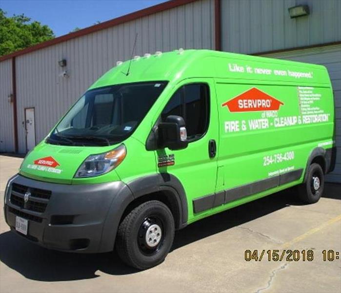 Clean, shiny, bright green SERVPRO of Waco Promaster van